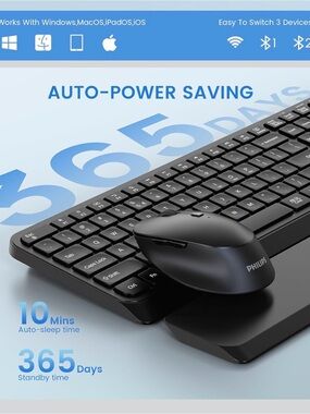 PHILIPS Black Wireless Keyboard and Mouse Combo - Compact, Low-Profile